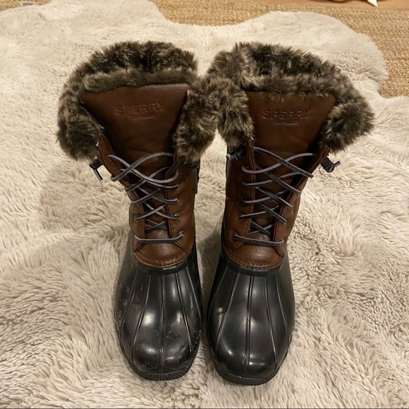 Sperry Brown Faux-Fur Lined Saltwater Duck Boots 6 - Picture 8 of 10